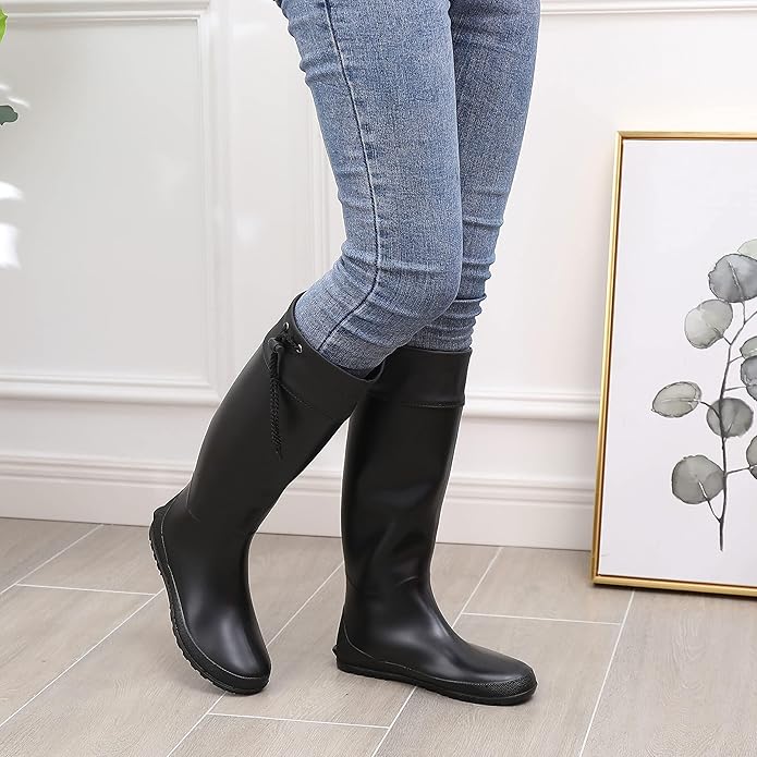 Asgard Packable Tall Rain Boots for Women Waterproof Rubber Garden Boots Ultra Lightweight Flat Mud Boots- NOT FOR WIDE CALF