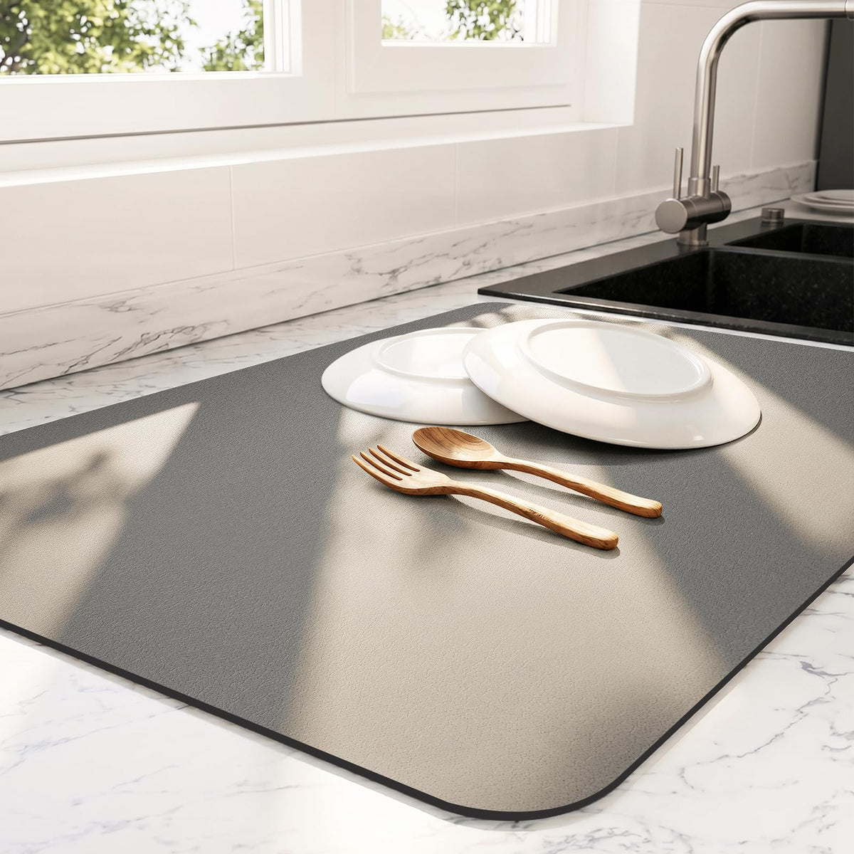 Ecotrim - Dish Drying Mat for Kitchen Counter | Coffee Bar Mat for Countertops | Heat Resistant Drainer Mat with Non-slip Rubber Backed | Hide Stain Kitchen Absorbent Draining Mat | Dark Grey 16"x18"