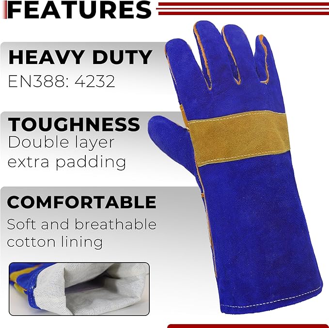 HANDLANDY Animal Handling Gloves, Falconry Cat Glove Bite Proof, Thorn Proof Rose Pruning Gardening Gauntlets (Royal blue, 14 Inches)