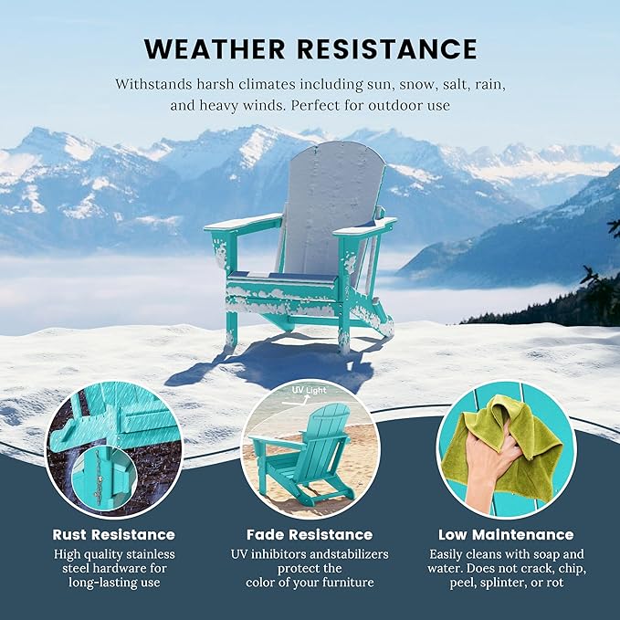 Westin Outdoors Laguna WO Outdoor Adirondack Folding Patio Chairs 8 PCS Set Retro Beach Aesthetic for Backyard, Lawn, Patio, Deck, Garden, Weather Resistant Polyethylene Plastic Lounger (Turquoise)