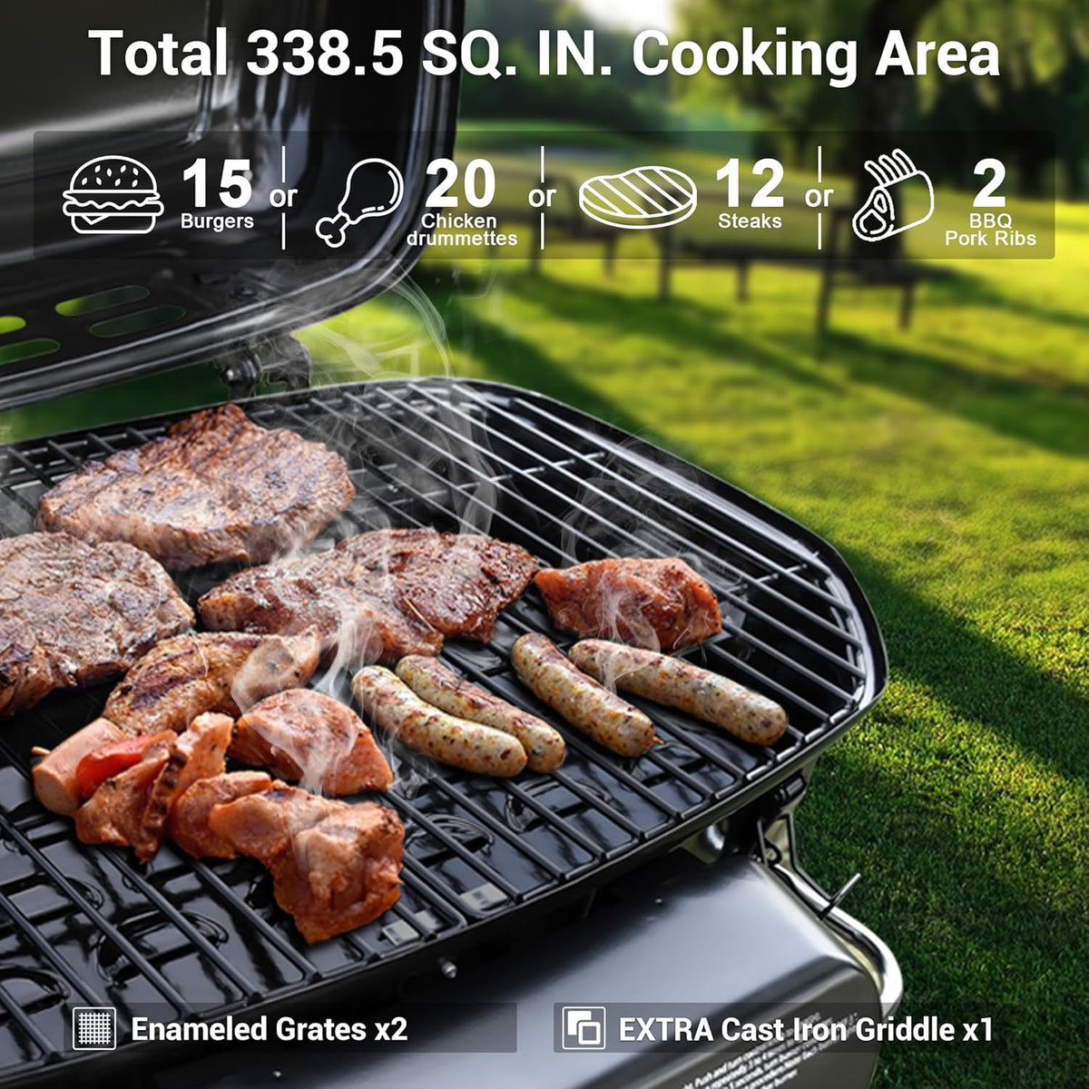 Brand-Man Propane Gas Grill, Portable Standup Grill with Folding Cart & Push-Button Ignition, Ideal for Camping, Tailgating, BBQ, Backyard, Patio & More