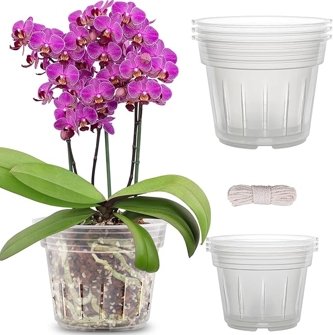 REMIAWY Orchid Pot - 6 Pack Clear Plastic Orchid Pots with Holes, Slotted Flower Planter for Indoor Outdoor Use, 3 Each of 4.1 and 4.8 Inch