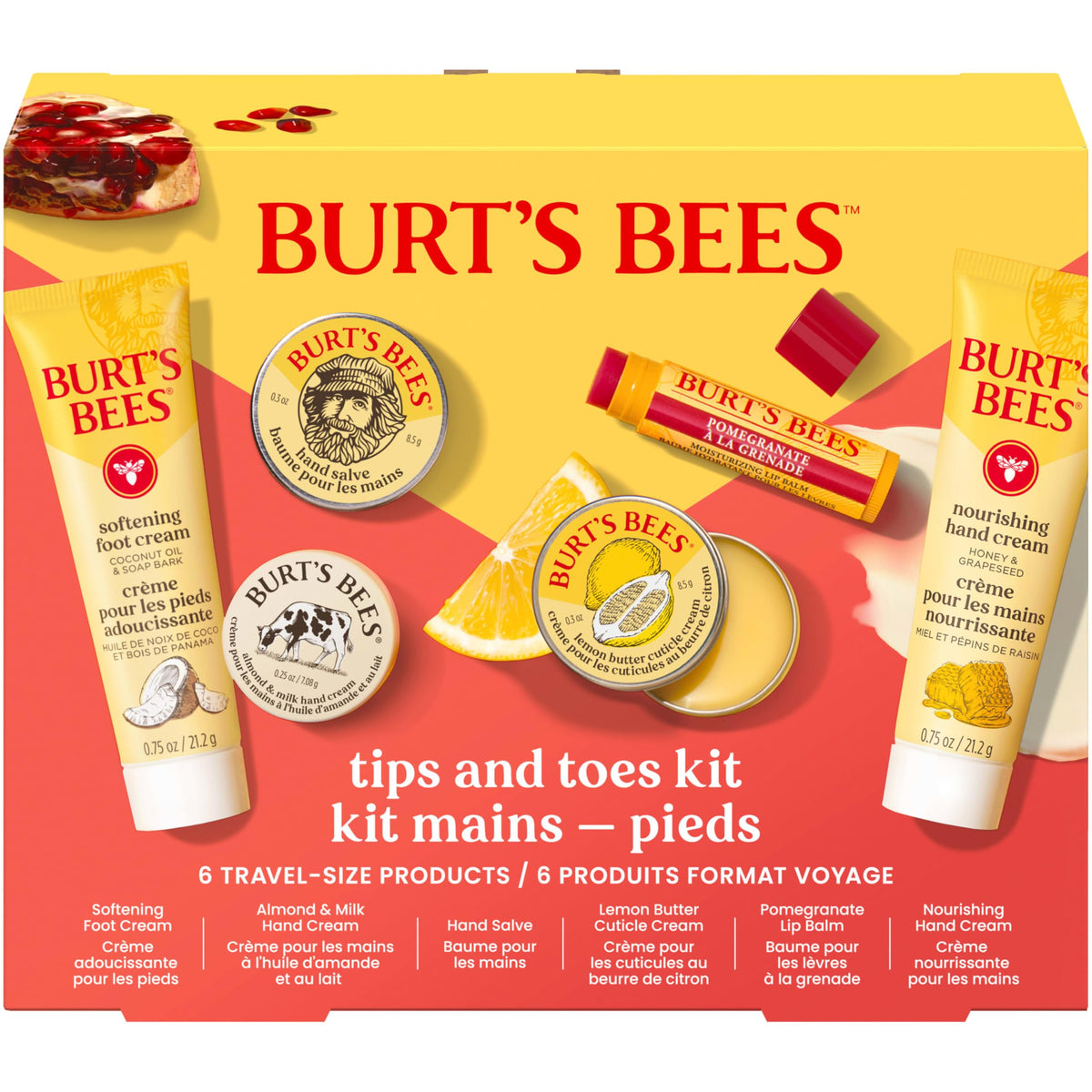 Burt's Bees Tips and Toes Kit Gift Set, 6 Travel Size Products