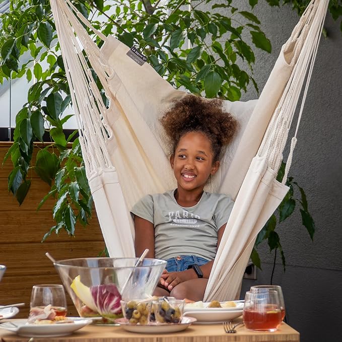 LA SIESTA® XL King Habana Cotton Hammock Chair Swing & Tree Mount Kit - Hammock Swing Chair w/Suspension Kit for Trees Beams & Posts - Indoor Outdoor Hanging Chair for Bedroom Patio - Latte