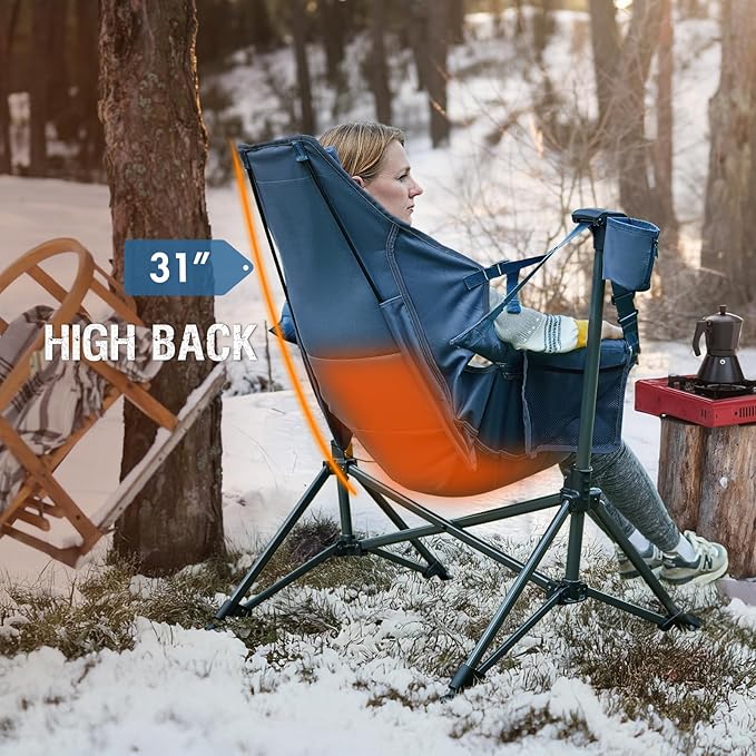 Portal Heated Hammock Camping Chair, Portable Outdoor Swinging Chairs, Rocking Chair for Adults with Adjustable Back and Height for Lawn Backyard Patio, Supports 400 lbs, Blue