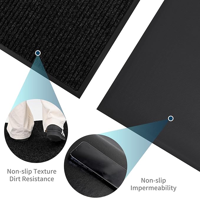 Rubber Door Mat About W3' ×L16' Heavy Duty Large Outdoor Indoor Mat Durable Entrance Doormat Waterproof Rubber Back Rugs for Home Entryway Patio Porch Office Business Areas (Black)