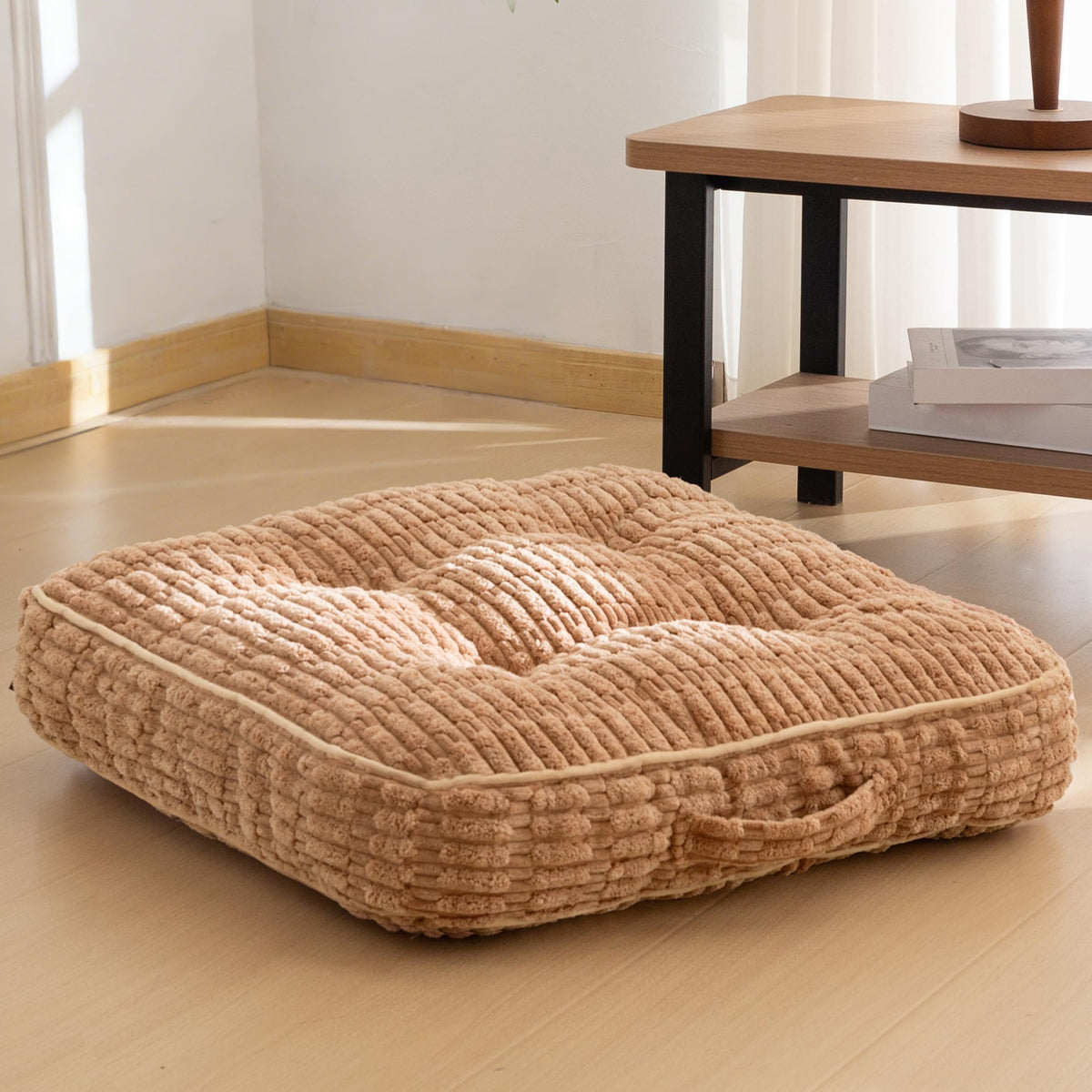 HIGOGOGO Floor Pillow Cushion for Adults, Meditation Cushion Pillow, Blended Corduroy Cover, Large Square Floor Sitting for Tatami Living Room or Yoga, 22x22 Inch, Coffee