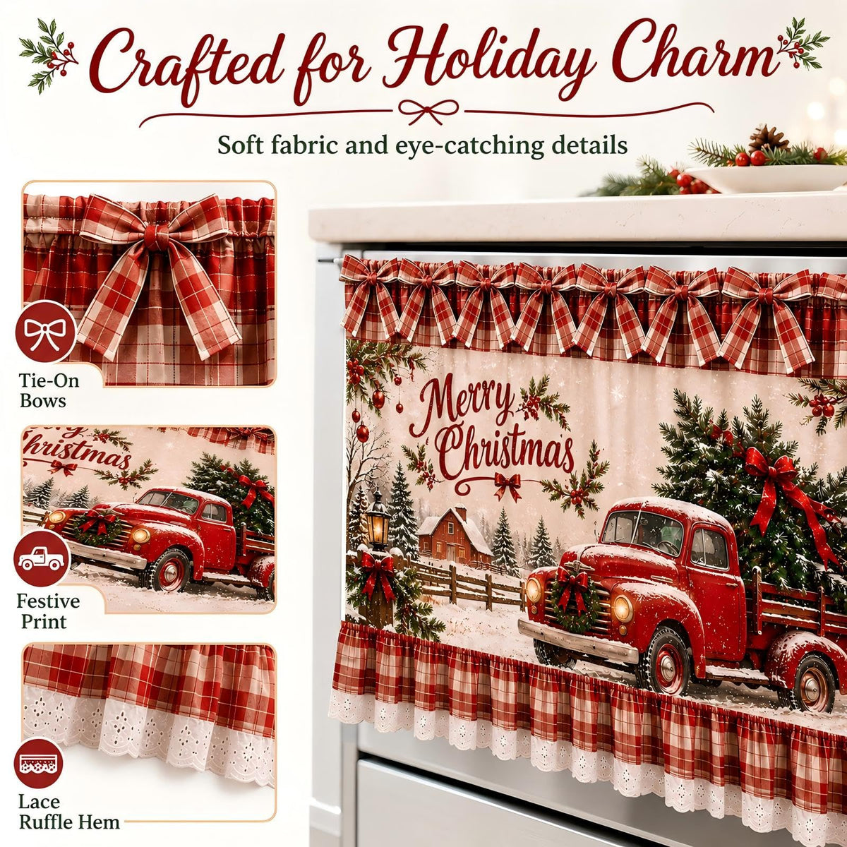 Prbltkn Oven Skirt Curtain Farmhouse Tie Top Stove Door Cover Kitchen Decor