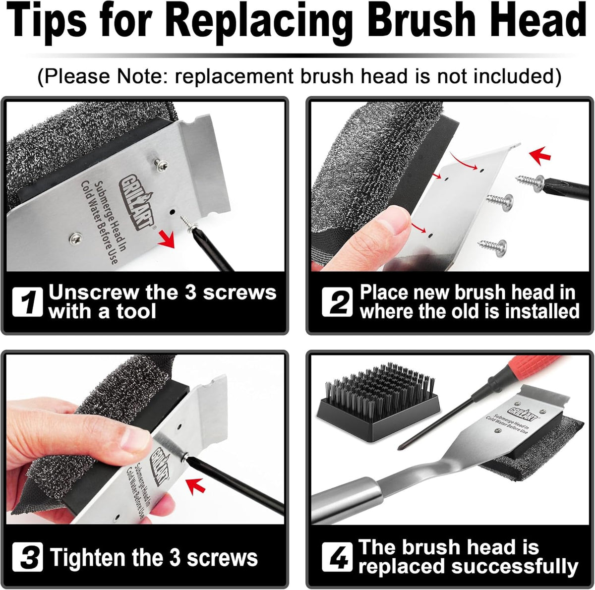 GRILLART Grill Brush Bristle Free, Safe Grill Brush for Outdoor Grill, SteamWizards BBQ Grill Cleaning Brush Kit, Replaceable Head Grill Scraper Tool, Grill Cleaner BBQ Accessories, Gifts for Men/Dad