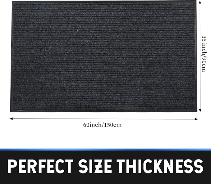 fani 2 PCS Heavy Duty Large Outdoor Indoor Entrance Doormat Grey Waterproof Low Profile Entrance Rug Front Door Mat Patio Anti-Skid Rubber Back, 35x60 inch (Grey)