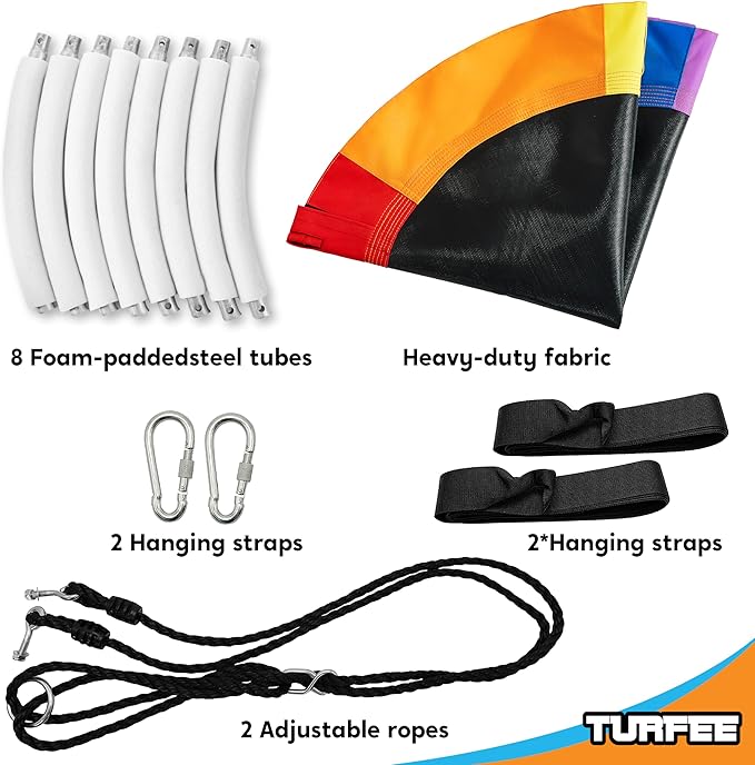 TURFEE 40" Saucer Tree Swing for Kids - 900Lb Weight Capacity, 900D Waterproof Oxford Fabric Platform Swing Seat with Adjustable Ropes for Kids Playground Outdoor Activity Backyard Fun (Rainbow)