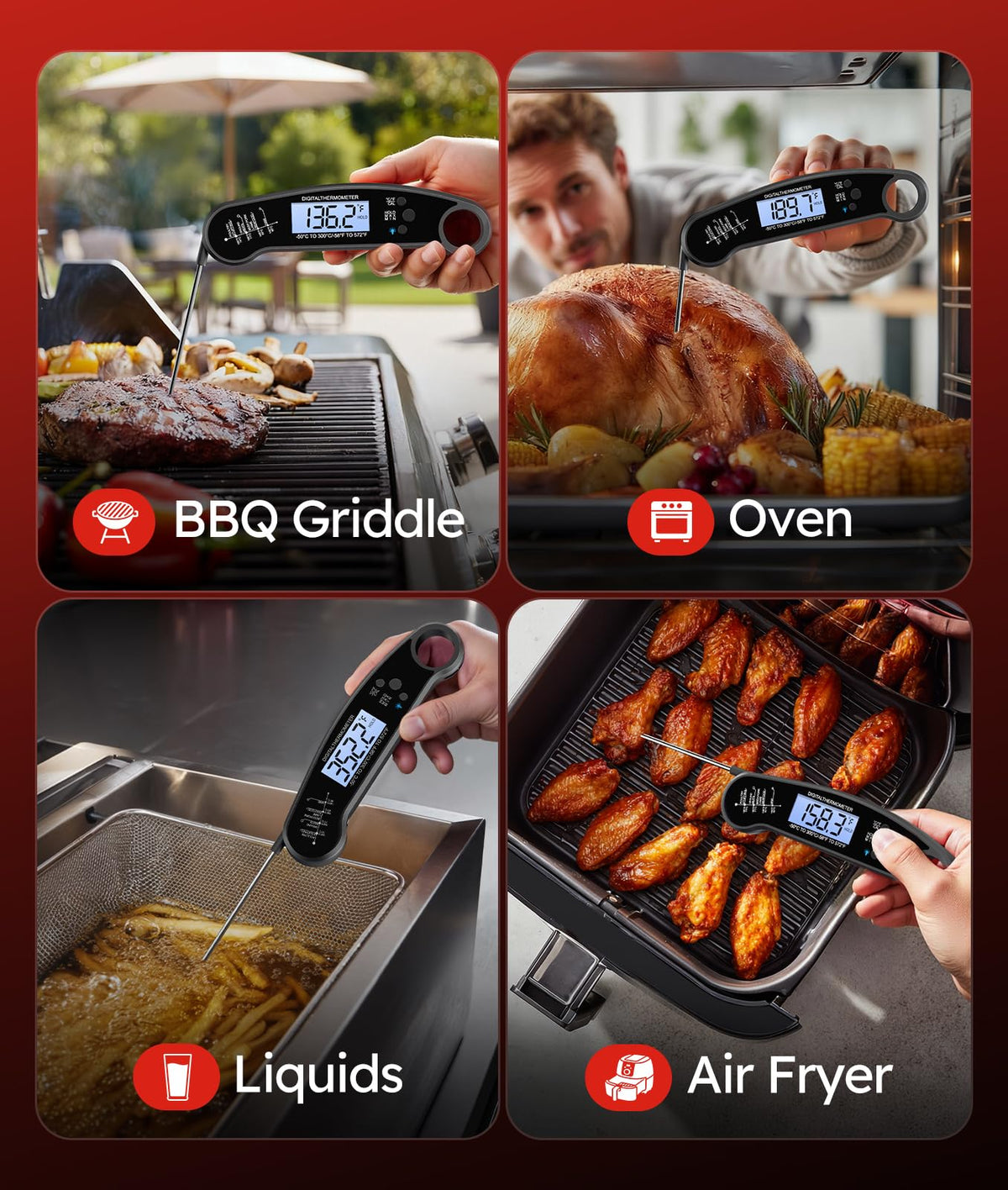 Meat Thermometer Digital, 1-2 Sec Instant Read, Grilling, Cooking, Food