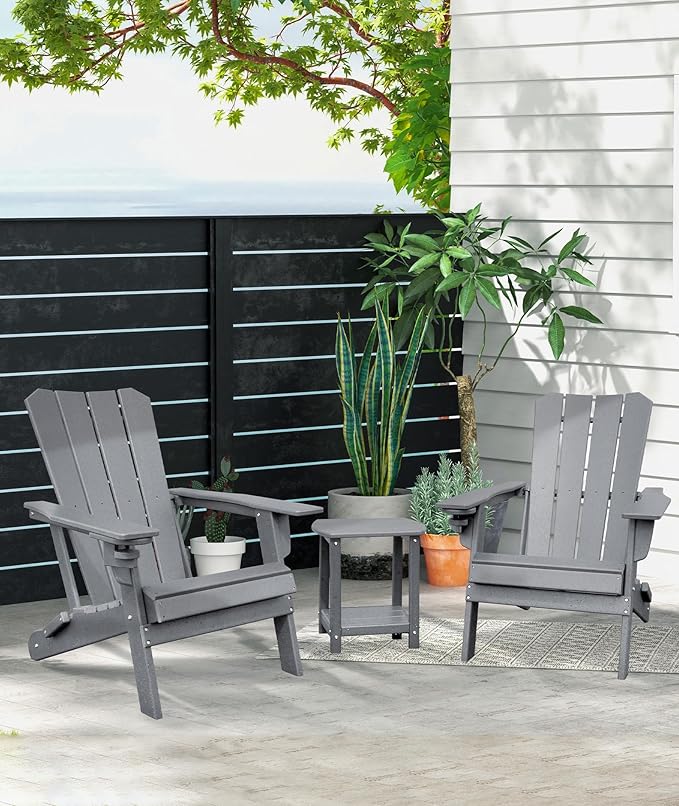 Adirondack Square Outdoor Side Table,2-Tier Storage Patio Side Table, HDPE End Tables for Backyard Pool Porch Garden Lawn(Grey)