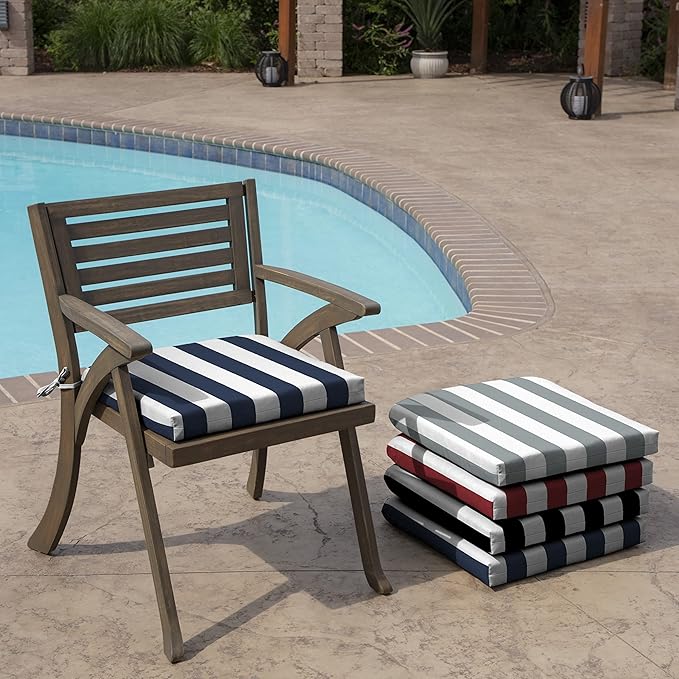 Arden Indoor/Outdoor Seat or Rocking Chair Cushion, 19 x 18, Water Repellent, Rain Proof, Fade Resistant Cushion for Rocking or Dining Chairs Sapphire Blue Cabana Stripe