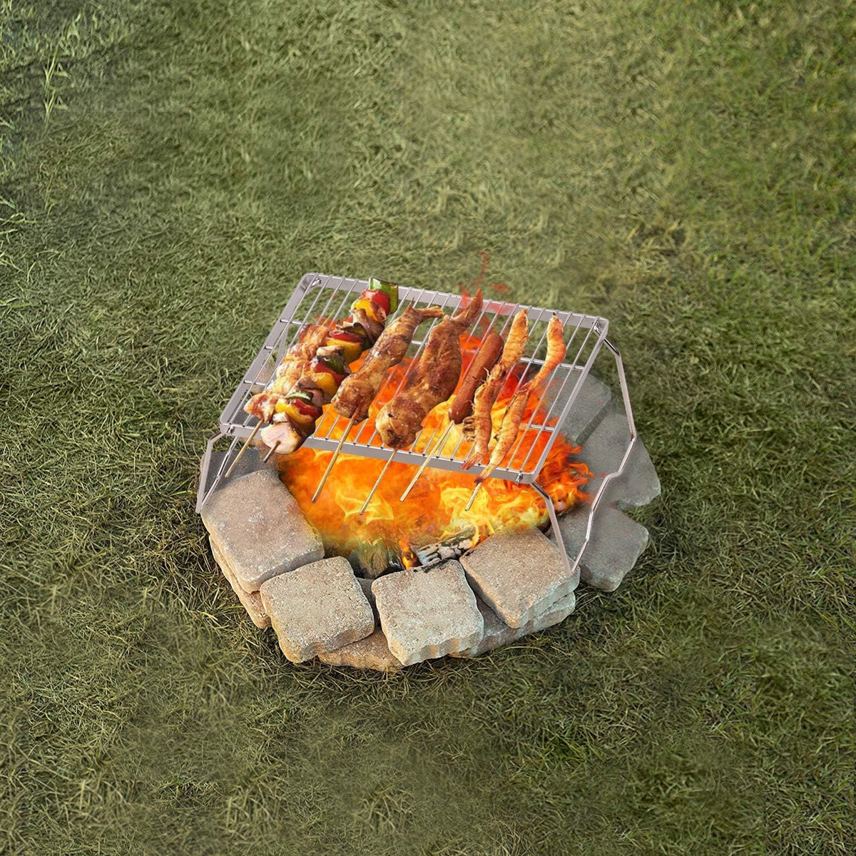 REDCAMP 13.6" Small Folding Campfire Grill, 304 Stainless Steel Firepit Grill Grate, Heavy Duty Portable Camping Grill with Carrying Bag for Outdoor Cooking Backpacking Hiking Picnics BBQ