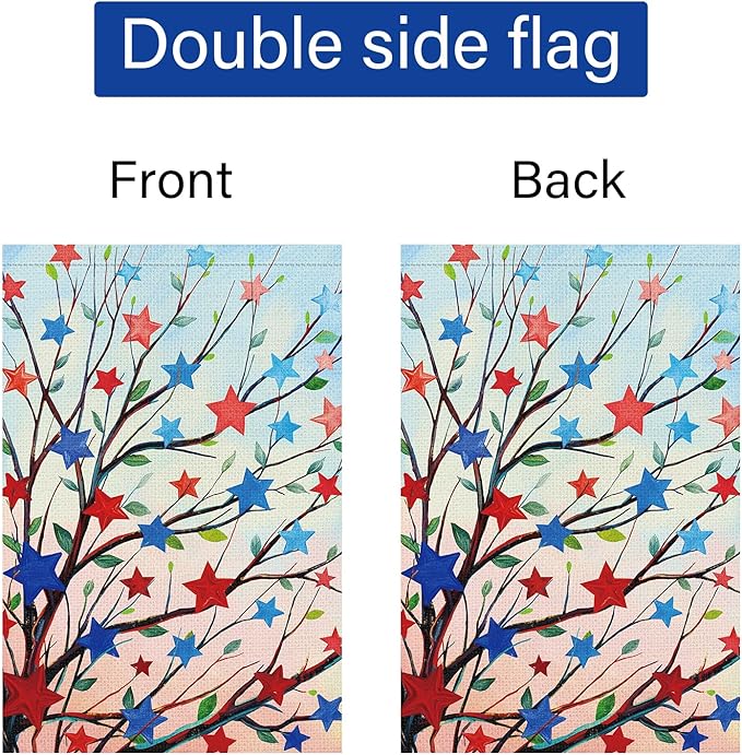 Louise Maelys 4th of July Garden Flag Patriotic Five-pointed Stras Tree Independence Day 12x18 Inch Welcome Double Sided Stars and Stripes Small Burlap Yard Sign Outside Outdoor House Decor