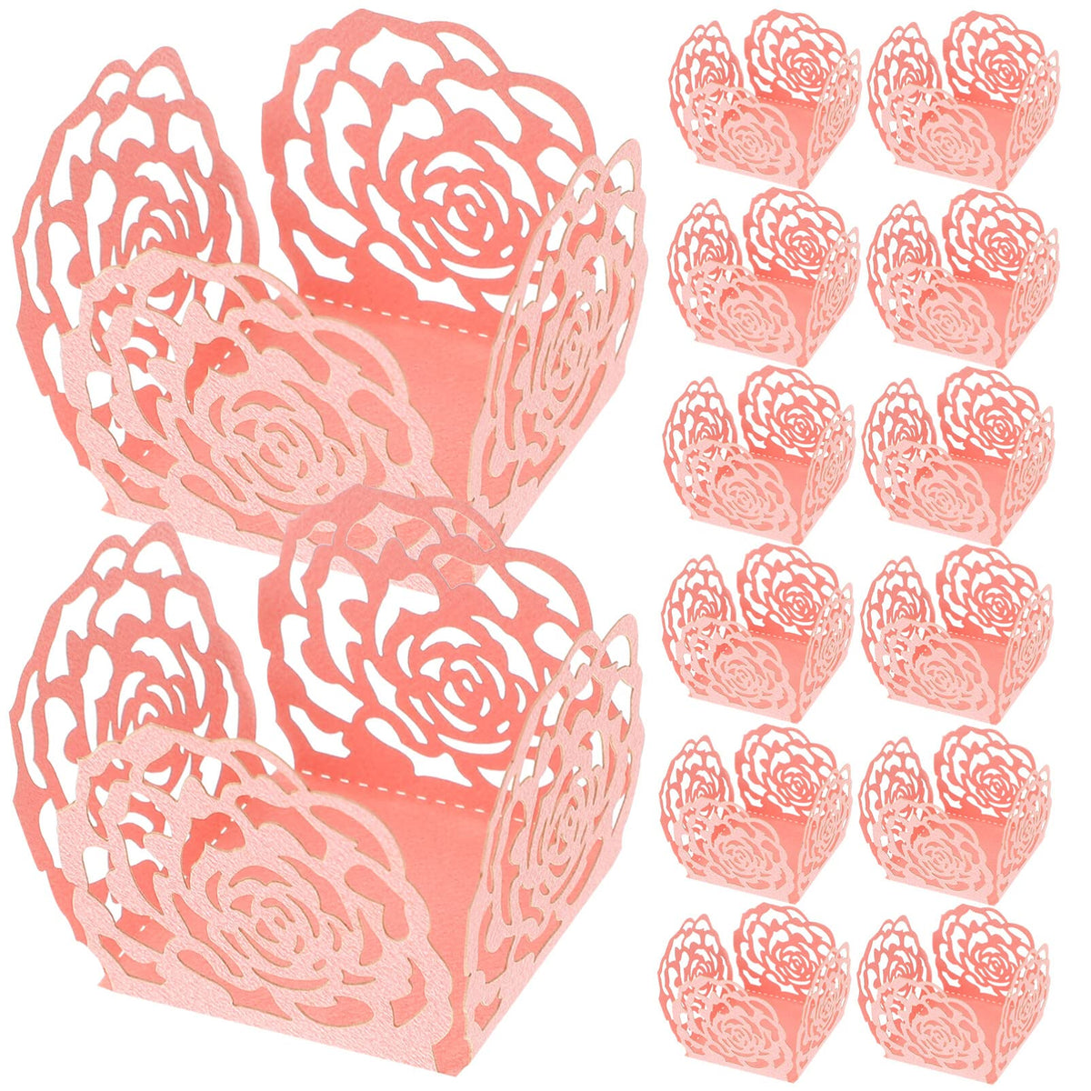 NUOBESTY 50Pcs Paper Chocolate Wrappers Truffle Cups Square Candy Packaging Wrappers Hollow-Out Dessert Paper Tray for Party Wedding Baby Shower
