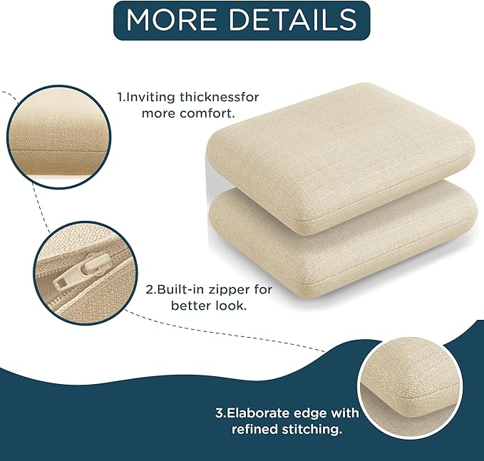 Codi Patio Chair Cushions 19x19 Inch, Waterproof Seat Cushion for Outdoor Furniture with Textured Fabric, Handles & Adjustable Straps, Fade Resistant - Set of 2, Beige