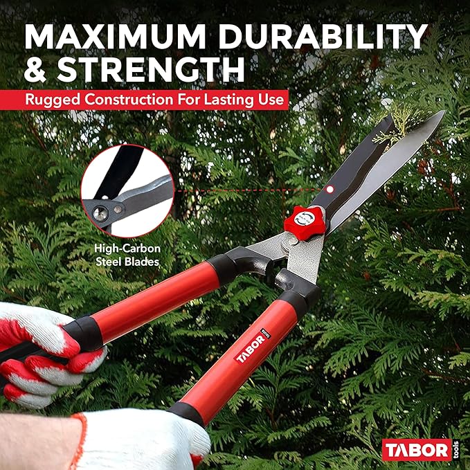 TABOR TOOLS B620A Hedge Shears with Wavy Blade for Trimming Borders, Boxwood, and Bushes, Manual Hedge Clippers with Comfort Grip Handles.