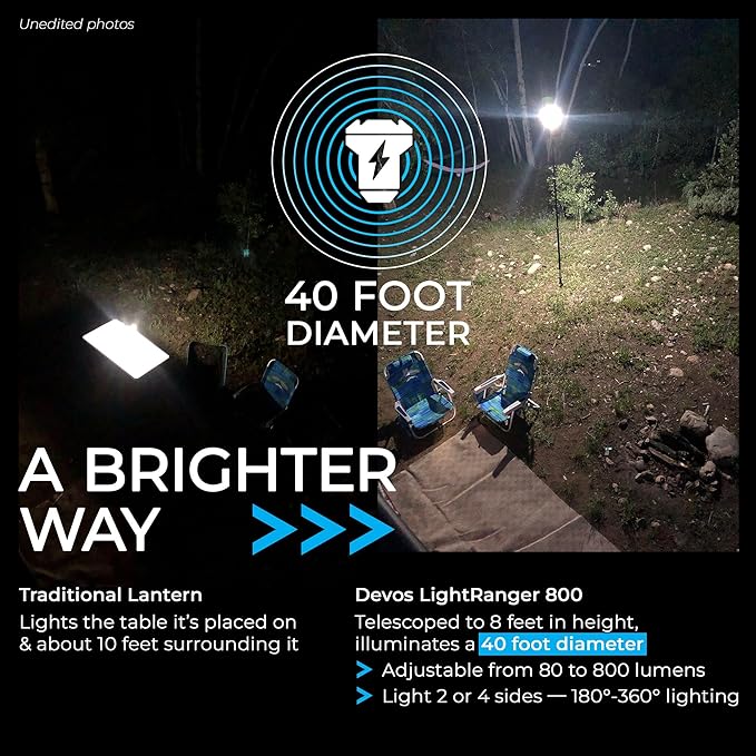 Devos Outdoor LightRanger 800 Lumen Lantern - Rechargeable Telescoping LED Lantern, 30-Hour Runtime, Illuminates 40-Foot Area, Adjustable Height