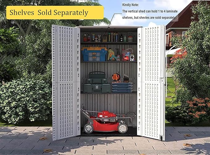 HOMSPARK Storage Shed Weather Resistance, Multi-Purpose Outdoor Storage Cabinet for Backyards and Patios, Horizontal Storage Shed for Lawnmower, Patio Accessories (White, Tall - 53 cu.ft)