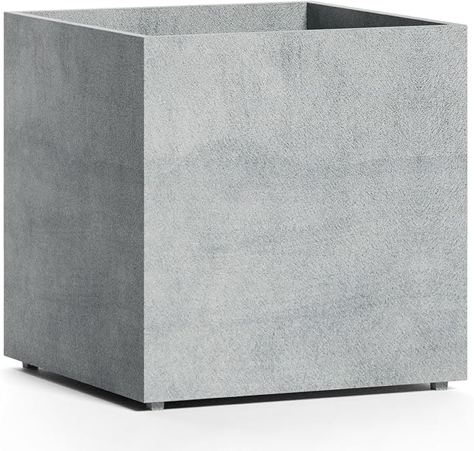 Reglito Cube Planter – Fiberglass Indoor/Outdoor and Weather-Resistant Large Planter (Concrete Stone, 35.4" L x 35.4" W x 36" H)