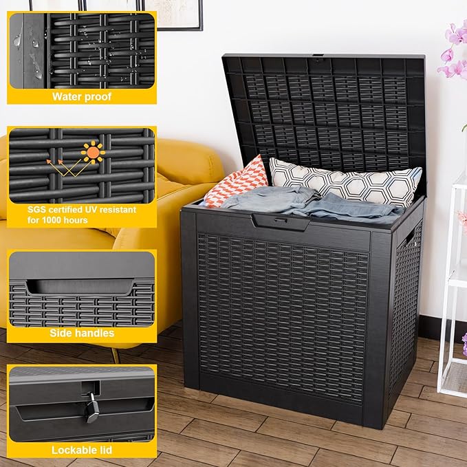 31 Gallon Outdoor Storage Box – Waterproof Deck Box for Garden & Patio,Black