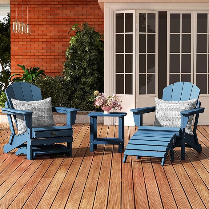 SERWALL Folding Adirondack Footrest Without Assembly, All Weather Use Adirondack Footstool, Blue