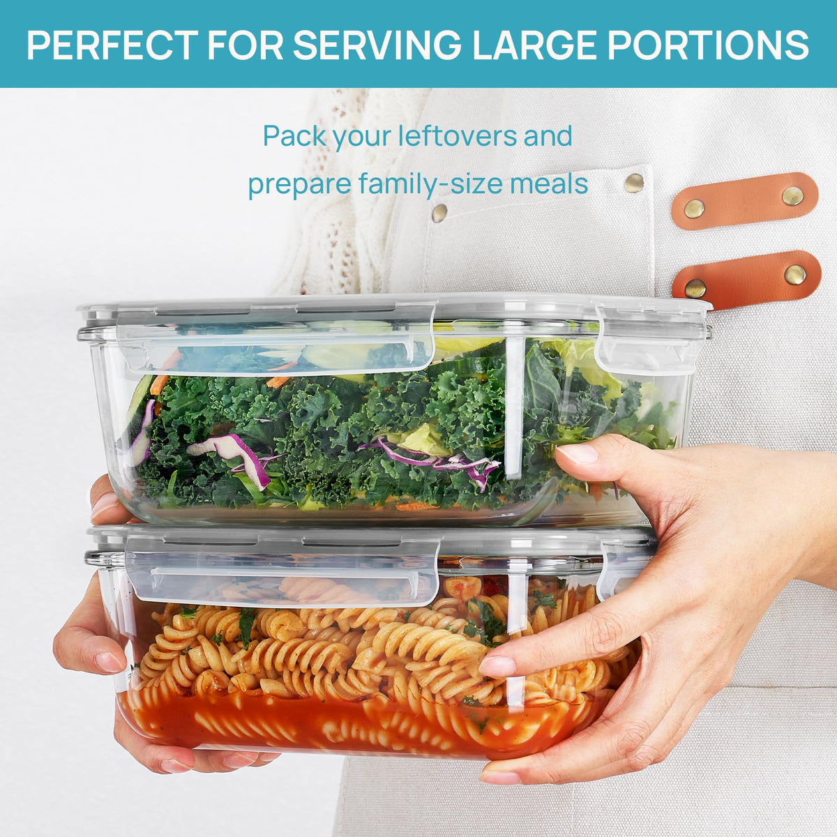 Vtopmart 2Pack 1860ml/63oz Large Glass Storage Containers With Lids, Grey