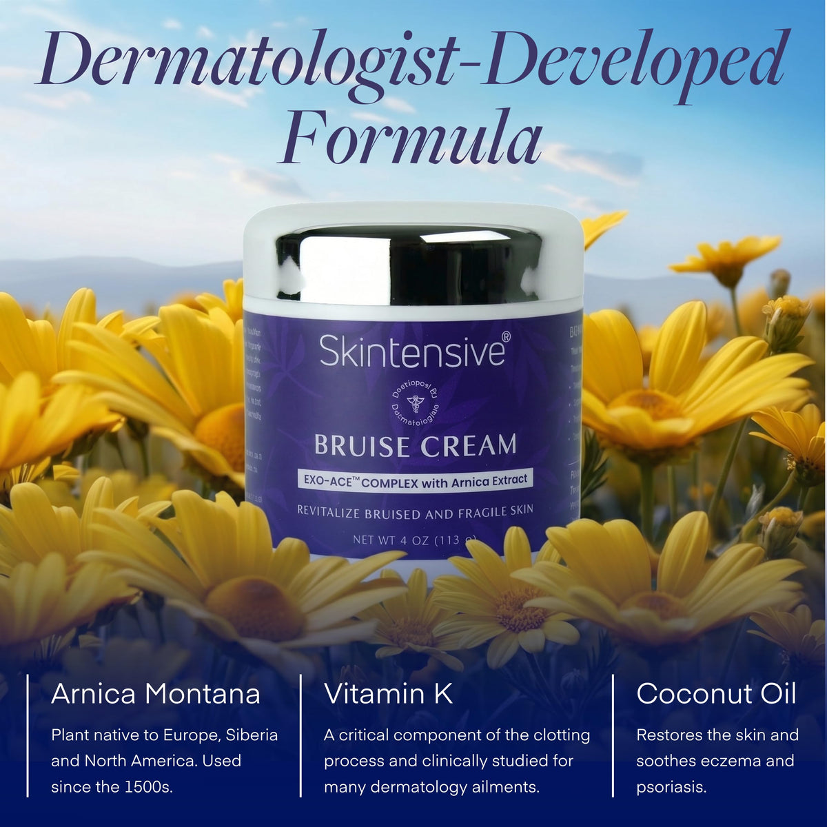 SKINTENSIVE Arnica Bruise Cream for Thin Skin – Vitamin K Cream for Bruises & Skin Discoloration, Moisturizing Arnica Cream, Non-Greasy Formula, 4 Oz