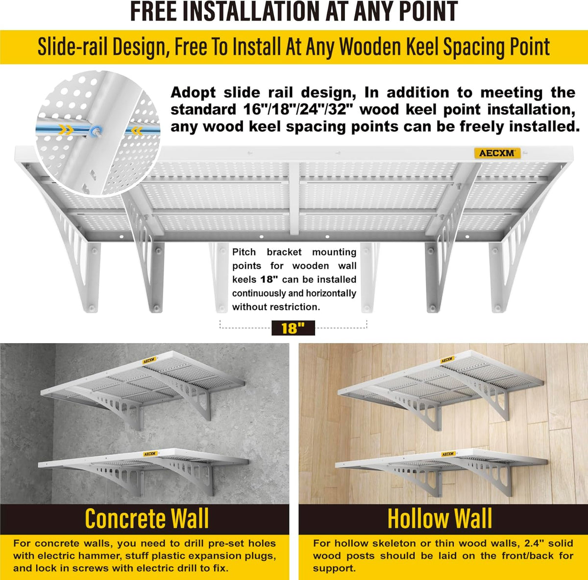 2-Pack 2x3ft Adjustable Garage Wall Shelving 560lbs Load Capacity Heavy Duty Wall Mounted Storage Shelf Metal Floating Shelves for Garage(White)