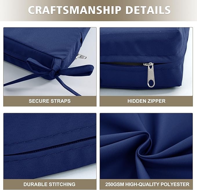 Outdoor Chair Cushions, Waterproof Outdoor Cushions for Patio Furniture w/Fade-Resistant, Removable & Machine-Washable Covers, 19x19 Inch, Ideal for Seat in Gardens/Porch – Set of 2, Navy Blue