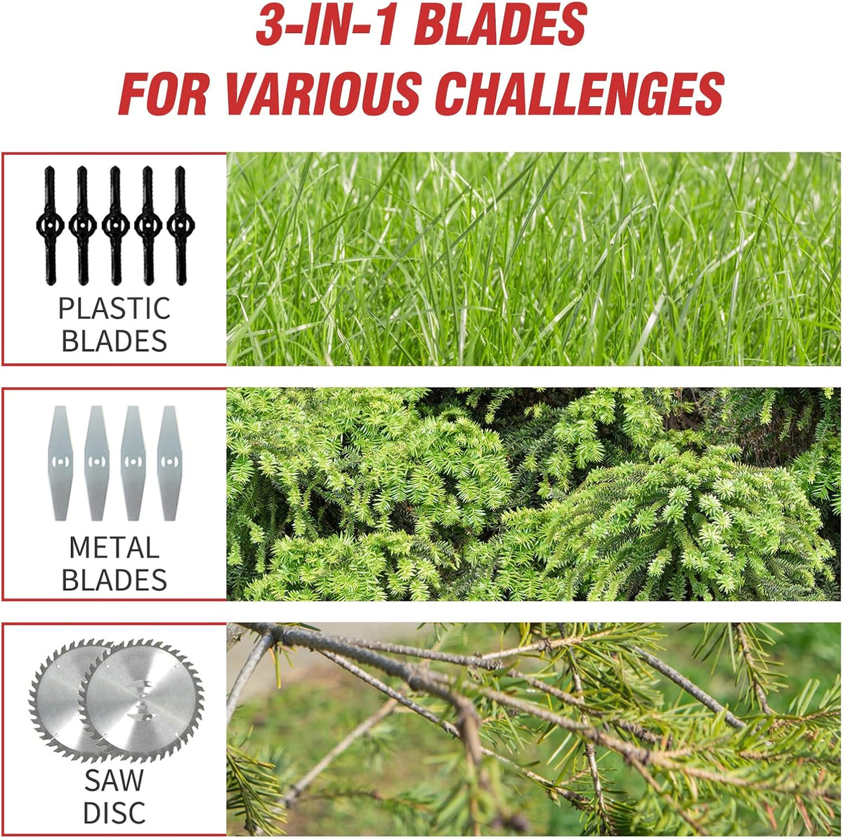 ALSO GO 24V Electric Weed Wacker Grass Trimmer with 2 pcs Batteries & Fast Charger, 3 in 1 Stringless Lightweight Brush Cutter/Edger/Mower with 3 Types Blade & Wheels for Garden and Yard Lawn
