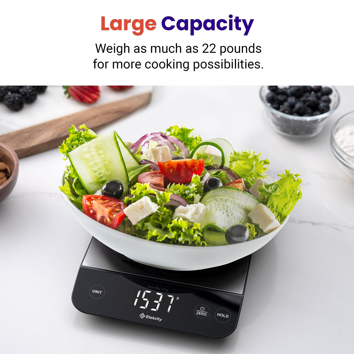 Etekcity 22lb Food Kitchen Scale, USB Rechargeable, IPX6 Waterproof