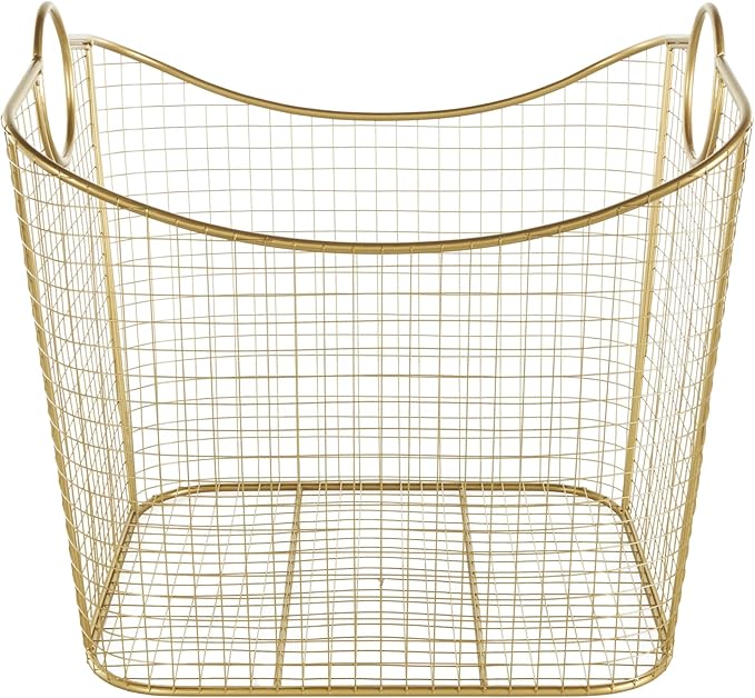 Deco 79 Metal Decorative and Functional Storage Basket Deep Basket Organizer with Round Handles, Basket for Storage 20" x 18" x 19", Gold