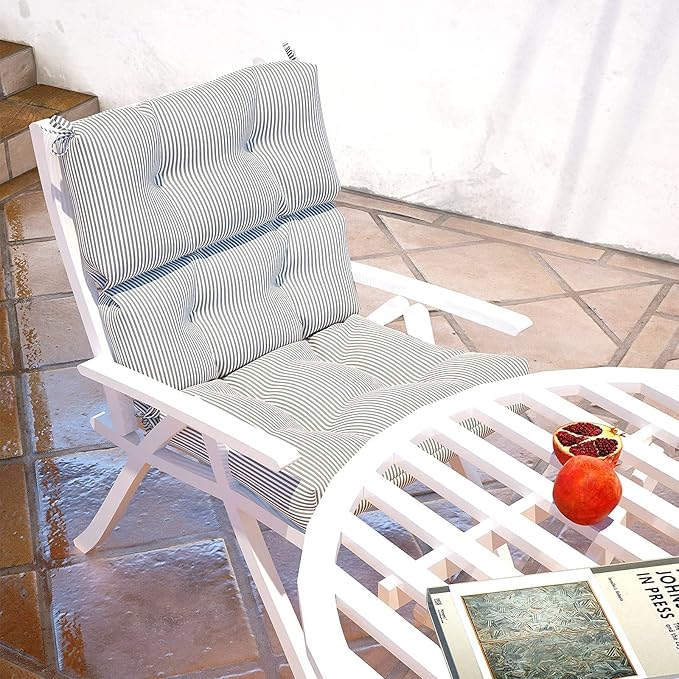 LVTXIII Outdoor 44x22-inch High Back Chair Cushions, Patio Solid Tufted Adirondack Chair Seat Cushions, Seasonal Replacement Rocking Chair Cushion with Ties, Set of 2, Strip Grey