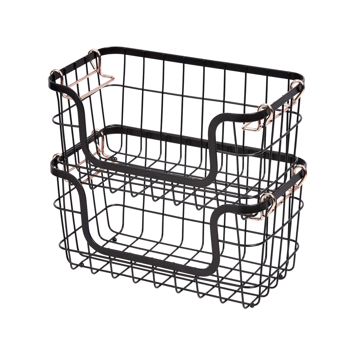 Amazon Basics Stackable Metal Wire Rectangular Storage Baskets for Kitchen, Bathroom or Pantry Organizing, 2 Count, Black