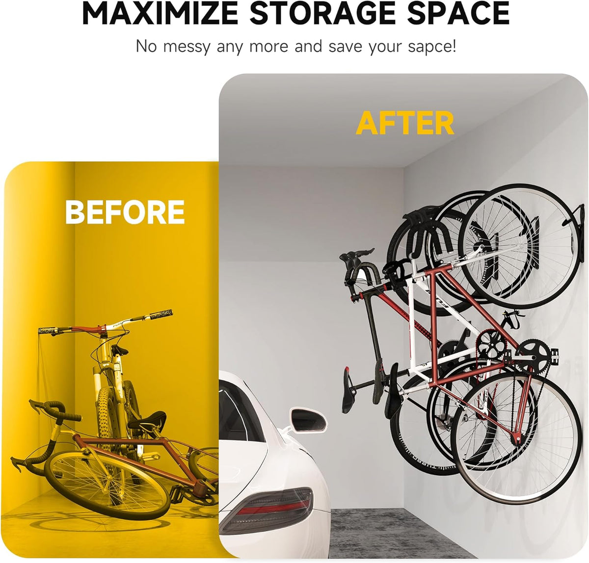 suptek 2 Packs of Vertical Bike Rack Wall Mount - Heavy Duty Garage Bike Hanger for Indoor Storage, Easy to Hang and Detach, Supports Up to 132 lb, BYPA01-2