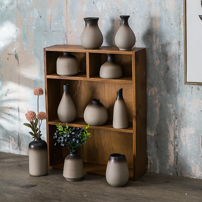 JOJUNO Rustic Bud Vase, Ceramic Small Vase Set of 11, Mini Vases for Fresh and Dried Flowers, Modern Farmhouse Home Decor, Pottery Vases for Living Room, Shelves, Centerpieces for Dining Table