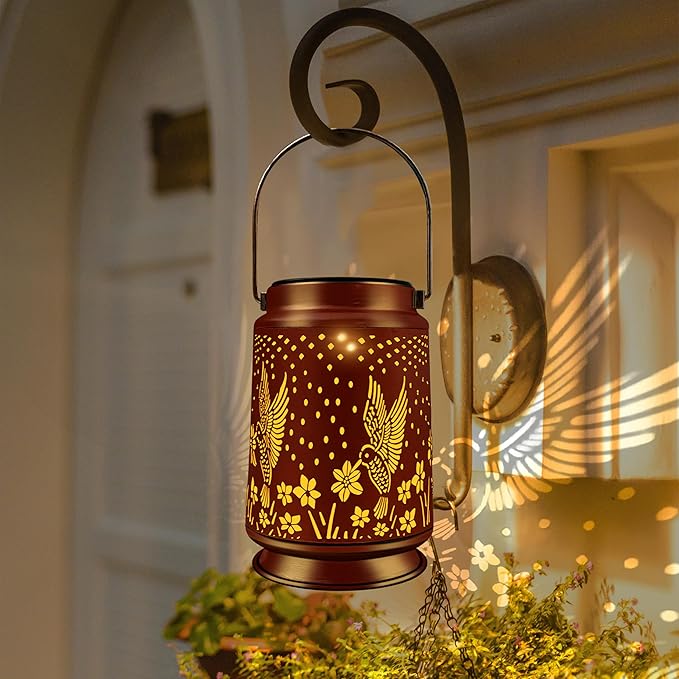 KY&BOSAM Solar Lanterns Outdoor Waterproof Hummingbird Garden Decor Birthday Gifts for Women Mom Grandma Hanging Solar Lights Outdoor Metal LED Lantern Outside for Yard Patio Backyard Porch Pathway