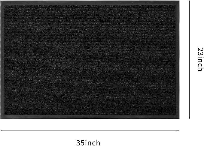fani Heavy Duty Large Outdoor Indoor Entrance Black Doormat Waterproof Low Profile Entrance Rug Front Door Mat Patio Anti-Skid Rubber Back, 23x35 inch (Black)