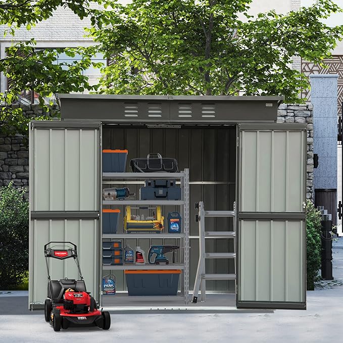 Domi Outdoor 5’ x 3’ Storage Shed, Metal Sheds Tool Storage Slope Roof with Lockable Door & Air Vents, Outdoor Galvanized Steel Sheds for Backyard,Garden,Patio,Lawn