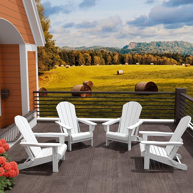 Westin Outdoors Laguna WO Home Furniture Adirondack Chair 4 PC Set Classic Outdoor Patio Folding Chair for Bon Fire Pit Lawn Backyard Beach Plastic Weather-Resistant (White)