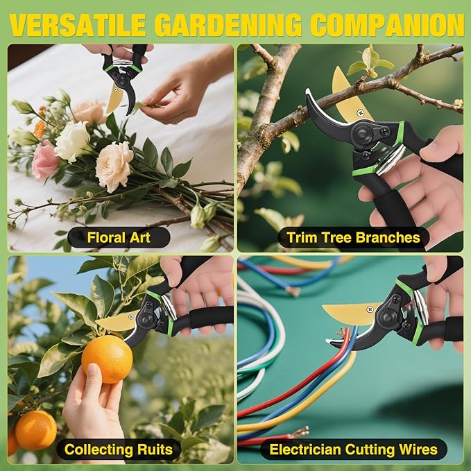 Yesker Pruning Shears for Gardening 8.5" Professional Bypass Garden Scissors Yard Clippers with Sharp SK5 Steel Blade Heavy Duty Hand Pruners for Branch Flower Plant Trimming Cutting Gardening Tools
