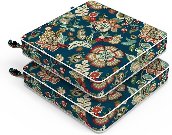LVTXIII Patio Chair Cushions 22"x22"x3", Water-Repellent Outdoor Seat Cushions for Patio Furniture, Square Chair Pads with Ties for Home Garden Decoration, Set of 2, Peacock Blue