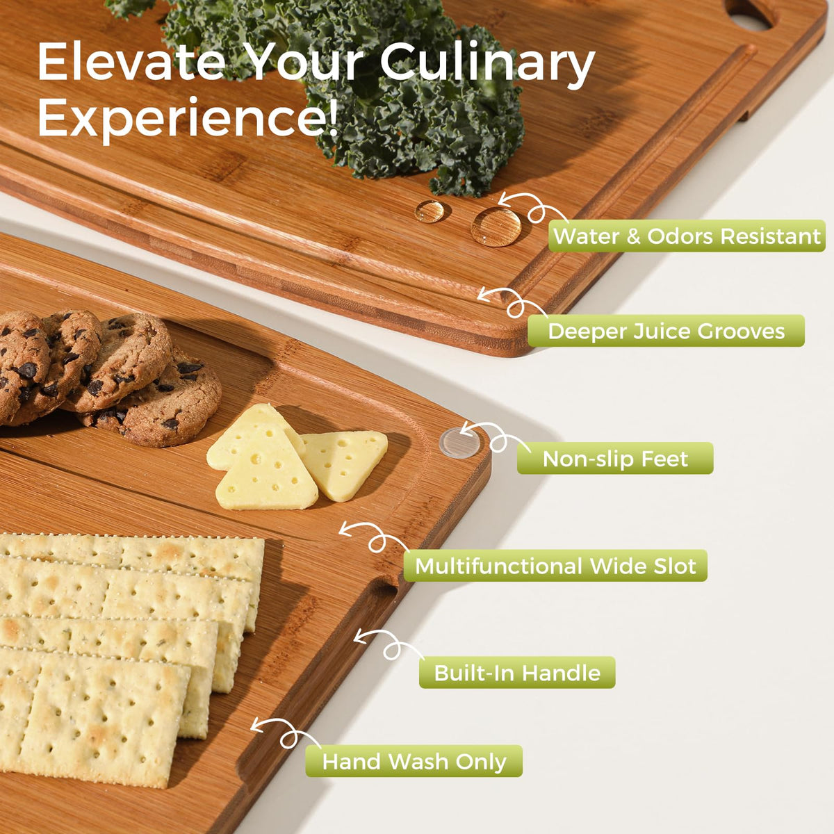 VITATAKU Bamboo Cutting Board Set, Wood Cutting Boards for Kitchen
