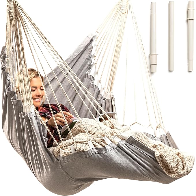Hanging Hammock Chair Swing – Hanging Chair Outdoor & Indoor - Hammock Swing Chair – Quick & Easy Setup with Hardware Kit – Durable & Spacious Full Body Support – Holds 440 Lbs