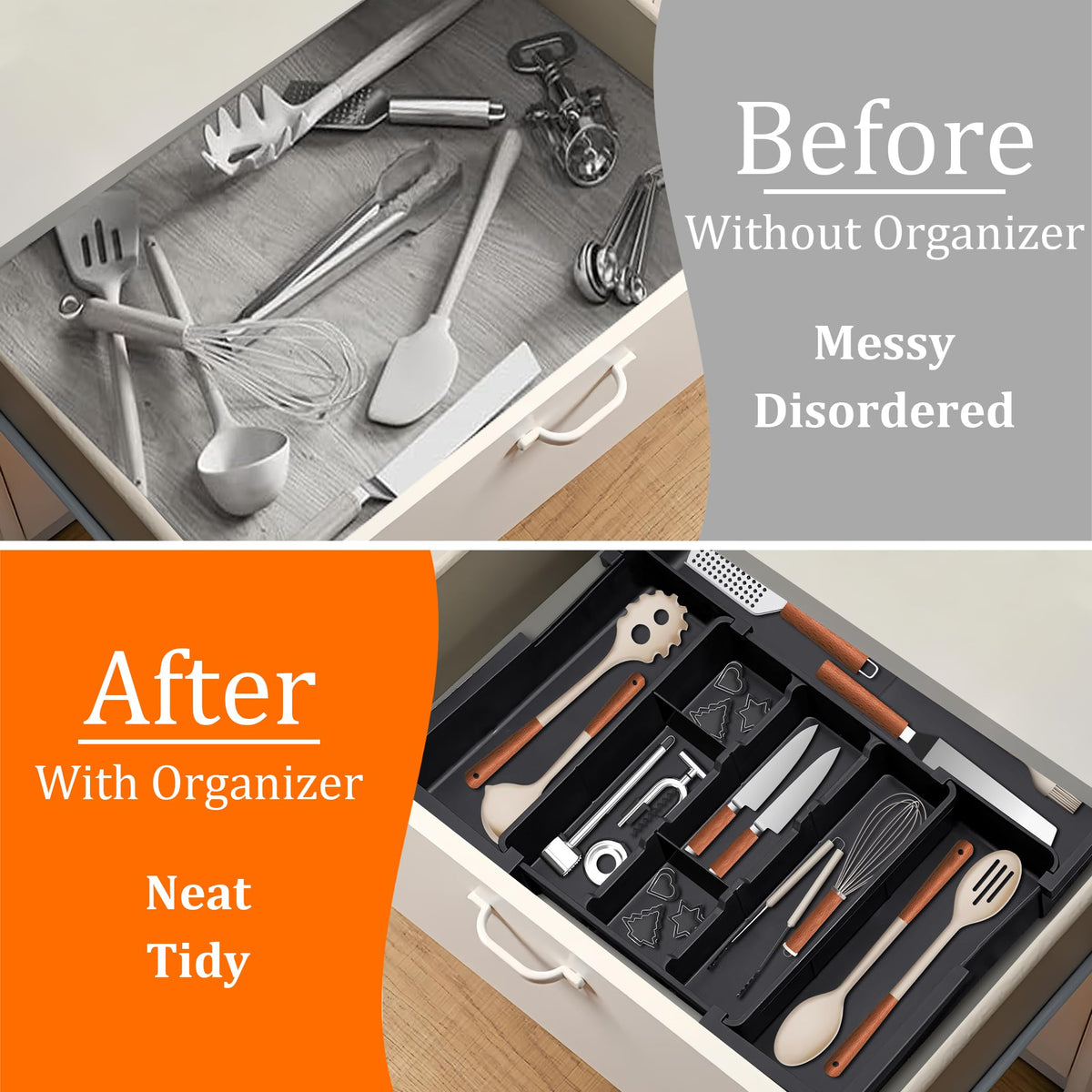Spaclear Large Kitchen Utensil Drawer Organizer Expandable Silverware Tray