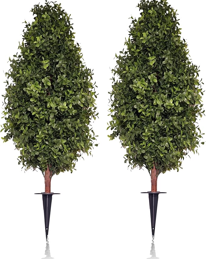 3FT Artificial Boxwood Bush Topiary Tree UV Resistance Rated with Spike. Easy to Push in The Ground.Plant Looks Great in a Planter Anywhere. Indoor/Outdoor Decor 2 Pack
