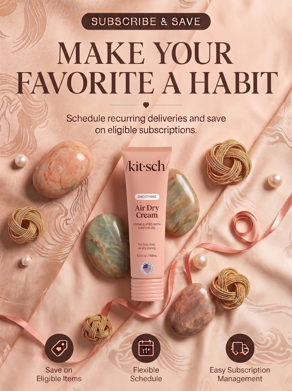Kitsch Smoothing Air Dry Cream – With Castor Oil & Coconut Oil - 5.3 oz